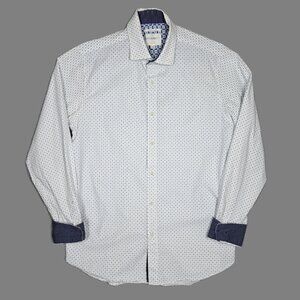 Con.Struct Mens Button Up Dress Shirt Slim Fit Stretch 15.5 34-35 White Blue M